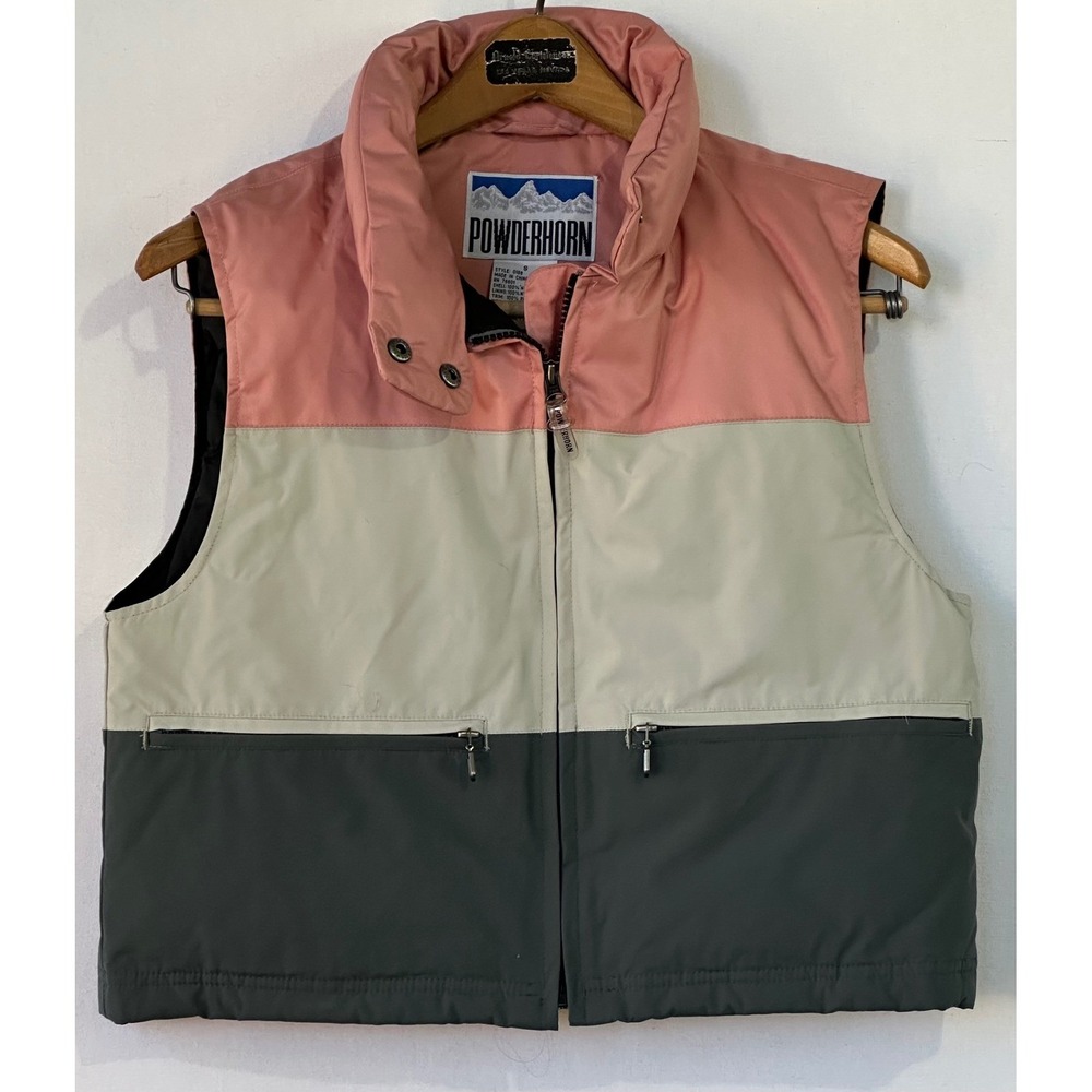 Powderhorn Puffer Vest Colorblock Down Women S Pink Cream Grey Excellent